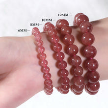 이미지를 갤러리 뷰어에 로드 , 천연 딸기 석영 8mm 둥근 구슬 탄성 스트레치 스트링 팔찌
