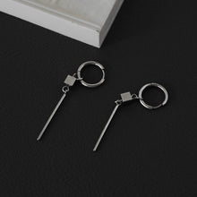 Load image into Gallery viewer, Surgical stainless steel cube charm hoop earrings, 6cm in diameter, available as a single piece or a pair.
