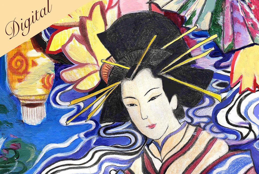 디지털 파일 일본 판화와 모네의 수련 21X8.5인치 JPG