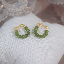 이미지를 갤러리 뷰어에 로드 , 18K gold plated earrings with AAA-grade natural Hetian jade 4mm round beads, perfect for adding a touch of natural beauty and sophistication to any outfit.
